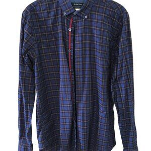 Bugatchi Button-Down Oxford Shirt: Vintage Collar Shirt Purple Plaid, Size Large